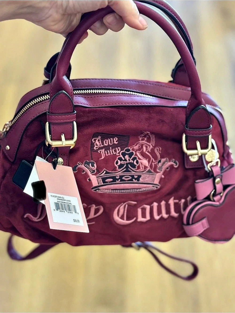Juicy Couture Juicy Crown Satchel Burgundy & Pink NWT